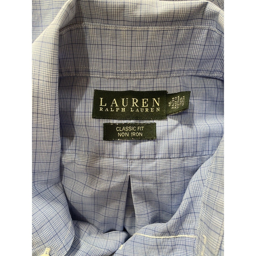 Lauren Ralph Lauren Mens Shirt Size 16 34/35 Blue Plaid Classic Fit Smart Casual - Picture 3 of 5